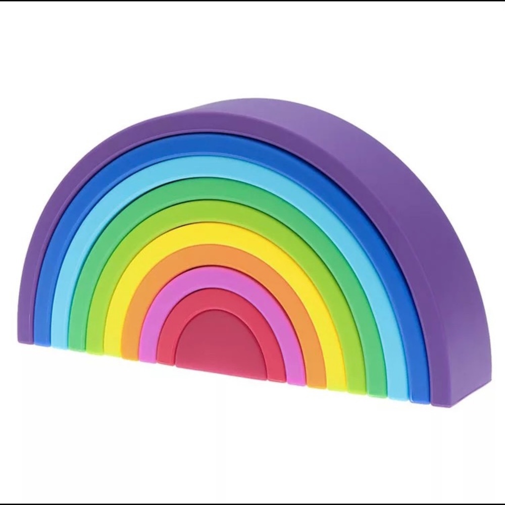 Rainbow 10pc Stacker Toy Kids Montessori Waldorf Play BPA Free Silicone NEW